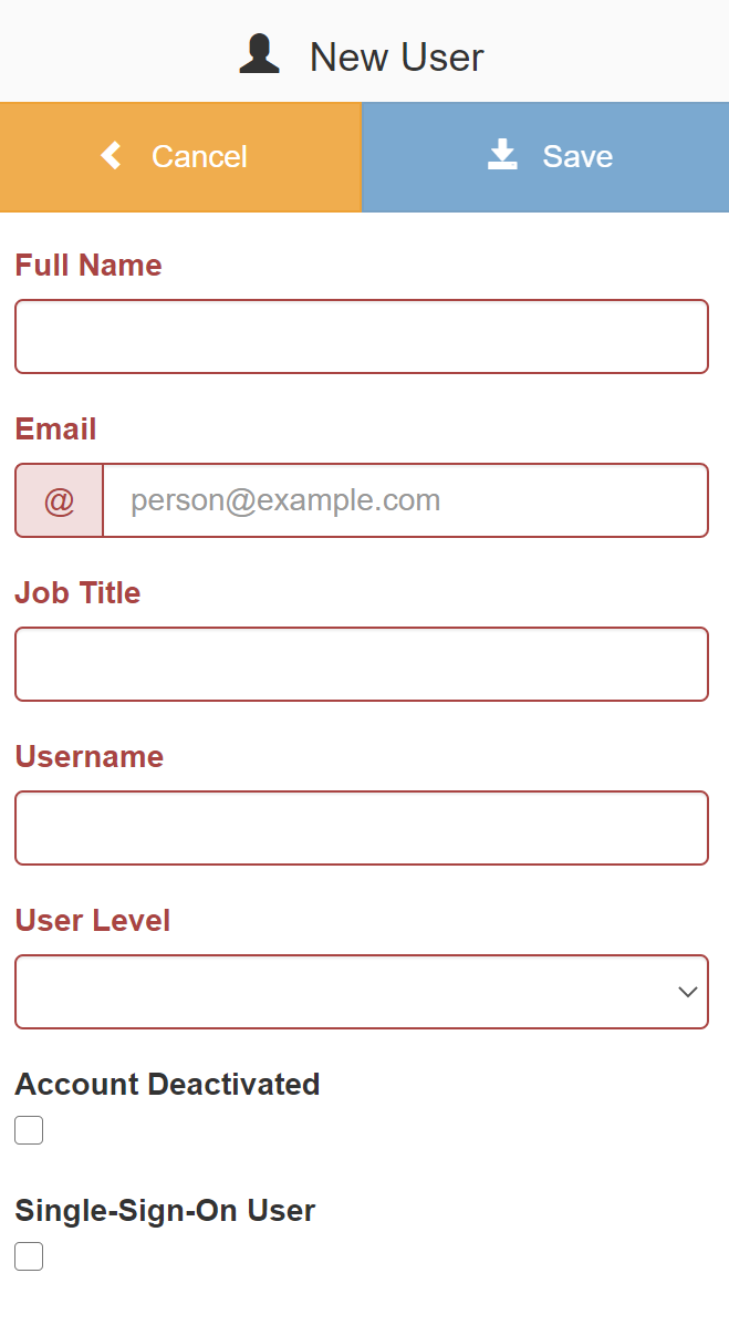 User detail input screen