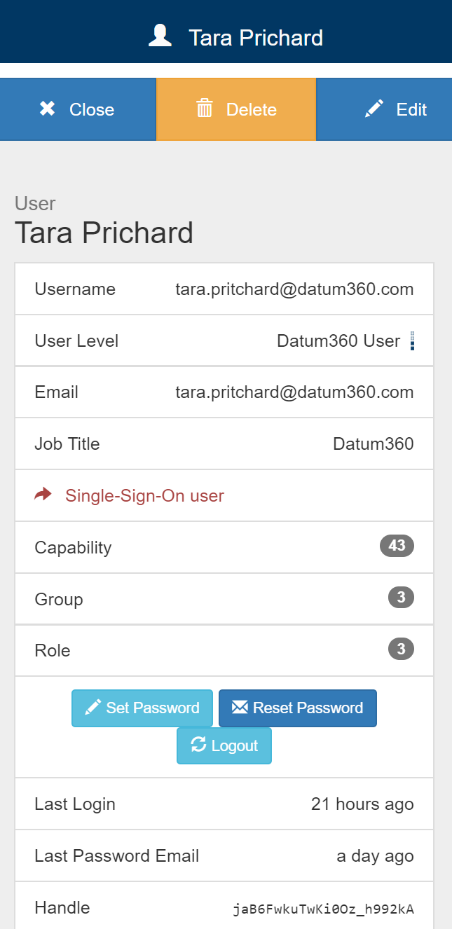 user details screen